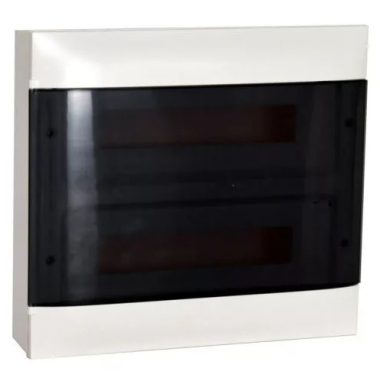 LEGRAND 137217 PractiboxS falon kívüli kiselosztó(650°C), átlátszó füstszínű ajtóval, védőföld és nulla elosztókapoccsal, 2 sor 18 modul
