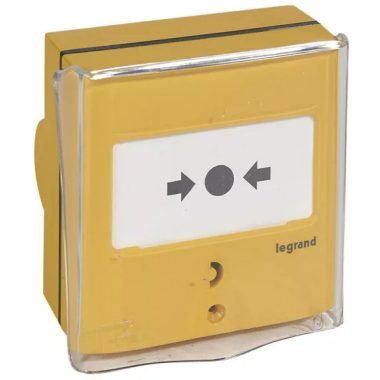 LEGRAND 138025 Kézi jelzésadó tűzoltó rendszerhez, sárga RAL 1032, 1 váltóérintkezővel - 5A - 24V=, IP30 - IK07