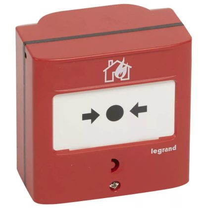   LEGRAND 138068 Kézi jelzésadó tűzérzékelő és tűzjelző rendszerekhez, egyműveletes, piros RAL 3000, 2 váltóérintkezővel - 5A - 24V=, IP30 - IK07