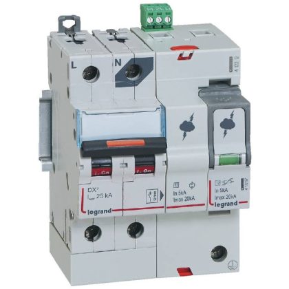   LEGRAND 412212 Lexic komp. túlfeszültség-levezető T2, 20 kA, 320V AC, 1P+N jobb nulla+SD