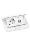 LEGRAND 654008 Pop-up felszerelt felnyíló süllyesztett doboz 4 modul, 1x2P+F, 2xUSB (2,4A), 2 m vezeték 2P+F dugóval, fehér