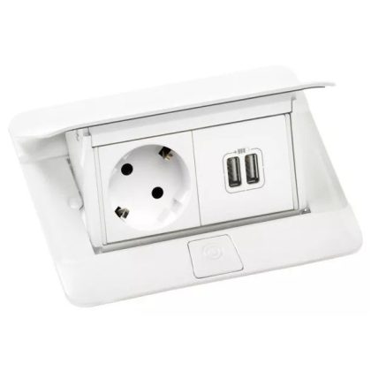   LEGRAND 654008 Pop-up equipped opening flush-mounted box 4 modules, 1x2P+F, 2xUSB (2.4A), 2 m cable with 2P+F plug, white