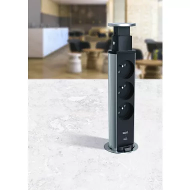 LEGRAND 654977 Incara Tower 60 - bútorba süllyeszthető, 4x2P+F + 2xRJ45 Cat.6 FTP aljzat, 2m kábellel