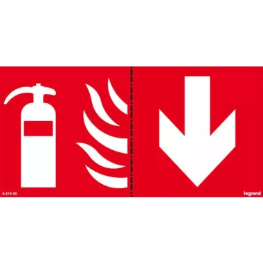 LEGRAND 661690 Öntapadó piktogram URA ONE, U21 LED, U21 ÚJ, B65 LED és B65 ÚJ lámpatestekhez, porral oltó + nyíl, 200 x 100 mm