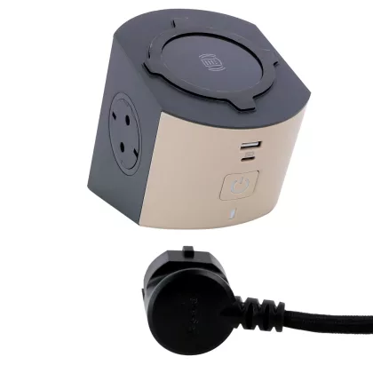   LEGRAND 694500 Multifunkciós elosztó 2x2P+F, indukciós töltővel, USB-A + USB-C, 2 m vezetékkel, szürke-barna