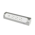   LEGRAND 694504 Sarokba illeszkedő elosztósor, 3x2P+F, USB-A + USB-C, vezeték nélkül, fehér-alumínium
