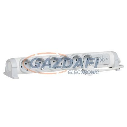 LEGRAND 694509 6x2P+F elosztósor túlfesz-levezetővel, 1,5m vezetékkel, fehér-szürke
