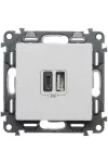 LEGRAND 753106 Valena Life Töltőaljzat Kettős USB C-típusú + USB A-típusú csatlakozóval, 5V–3A–15W, Túlfesz-védelem >1kW, Class II SELV, Fehér