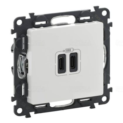   LEGRAND 753107 Valena Life Töltőaljzat Kettős USB C-típusú csatlakozóval, 5V–3A–15W, Túlfesz-védelem >1kW, Class II SELV, Fehér