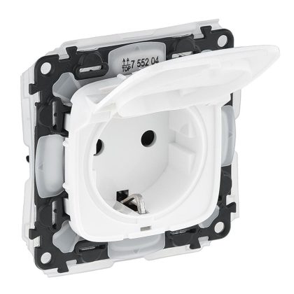 LEGRAND 755204 Valena Allure 2P+F dugalj csatlakozóaljzat biztonsági zsaluval, csapófedéllel, IP44 fehér
