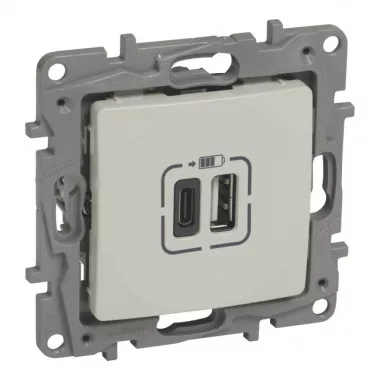 LEGRAND 764697 Niloé kettős USB-A+C töltőaljzat - 3 A - 15 W, bézs