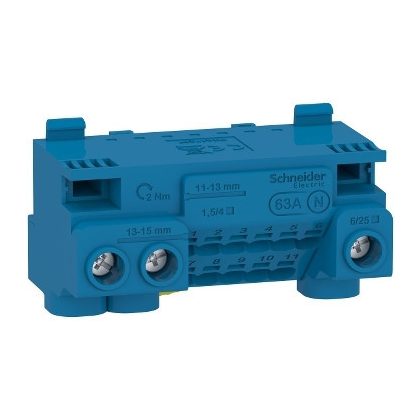 SCHNEIDER LGYT1N14 Csatlakozóblokk, 14 furat, nulla