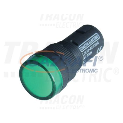   TRACON LJL16-GE LED-es jelzőlámpa, zöld 230V AC/DC, d=16mm