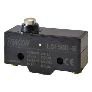 TRACON LS15GD-B Helyzetkapcsoló, rövid kúpos, ütküzős 1xCO, 2A/230V AC-15, 0,3A/250V DC-13, IP00