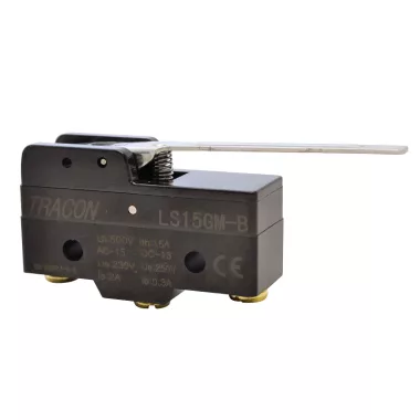 TRACON LS15GM-B Helyzetkapcsoló, rugószáras 1xCO, 2A/230V AC-15, 0,3A/250V DC-13, 49mm, IP00