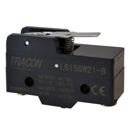   TRACON LS15GW21-B Helyzetkapcsoló, rugószáras 1xCO, 2A/230V AC-15, 0,3A/250V DC-13, 17mm, IP00