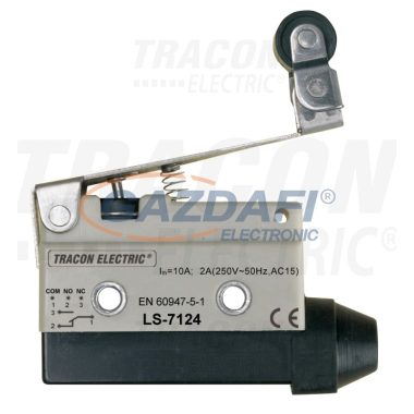 TRACON LS7124 Helyzetkapcsoló, rugószáras-csuklógörgő 1×CO, 2A/230V AC, 65mm, IP40