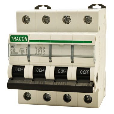 TRACON MB-4C-16 Kismegszakító, 4 pólus, C karakterisztika 16A, 4,5 kA TRACON MB-4C-16 Kismegszakító, 4 pólus, C karakterisztika 16A, 4,5 kA
