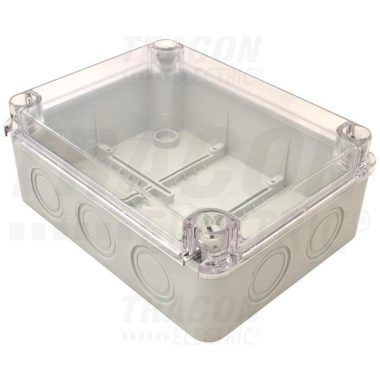 TRACON MED19148T Elektronikai doboz, világos szürke, átlátszó fedéllel 190×145×80, IP67