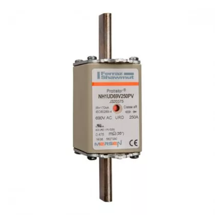   MERSEN J320375C NH1UD69V250PV NH félvezetővédő "aR" AC690V, kombi kijelzős késes betét