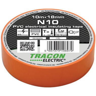 TRACON N10 Szigetelőszalag, narancs 10m×18mm, PVC, 0-90°C, 40kV/mm
