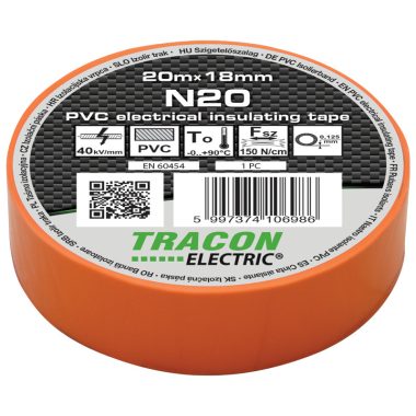 TRACON N20 Szigetelőszalag, narancs 20m×18mm, PVC, 0-90°C, 40kV/mm