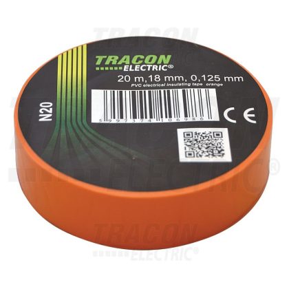   TRACON N20 Szigetelőszalag, narancs 20m×18mm, PVC, 0-90°C, 40kV/mm, 10 db/csomag