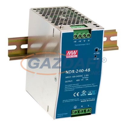   Mean Well NDR-240-24 DIN sínre szerelhető kapcsolóüzemű tápegység, 120 W, 24 V
