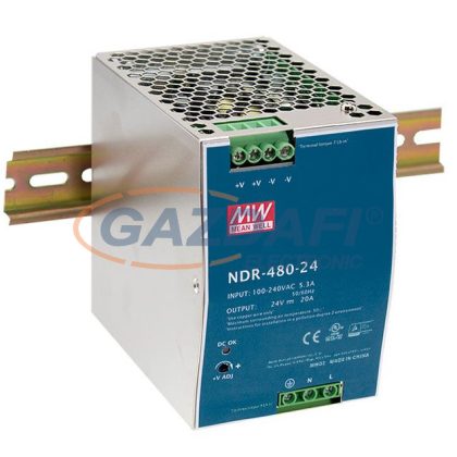   Mean Well NDR-480-24 DIN sínre szerelhető kapcsolóüzemű tápegység, 480 W, 24 V