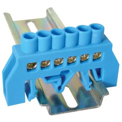  TRACON NPE-B6-6 Szigetelt földelősín (N/PE), kék 230/400VAC, 63A, 6×9mm, 6P, IP20