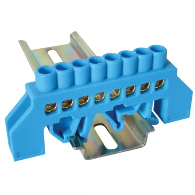 TRACON NPE-B6-8 Szigetelt földelősín (N/PE), kék 230/400VAC, 63A, 6×9mm, 8P, IP20