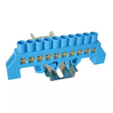 TRACON NPE-B8-10 Szigetelt földelősín (N/PE), kék 230/400VAC, 100A, 8×12mm, 10P, IP20