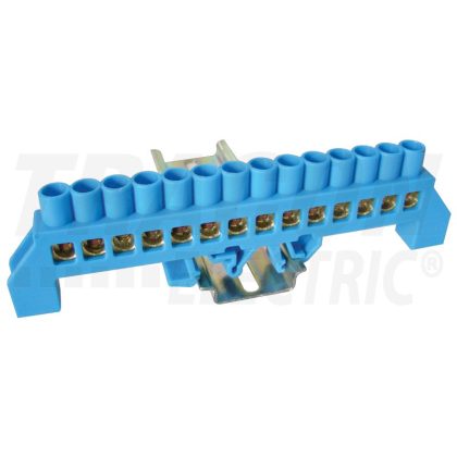   TRACON NPE-B8-14 Szigetelt földelősín (N/PE), kék 230/400VAC, 100A, 8×12mm, 14P, IP20, 5 db/csomag