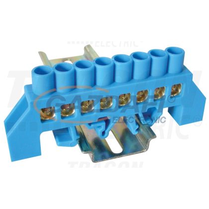   TRACON NPE-B8-8 Szigetelt földelősín (N/PE), kék 230/400VAC, 100A, 8×12mm, 8P, IP20, 5 db/csomag