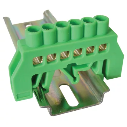   TRACON NPE-G6-6 Szigetelt földelősín (N/PE), zöld 230/400VAC, 63A, 6×9mm, 6P, IP20