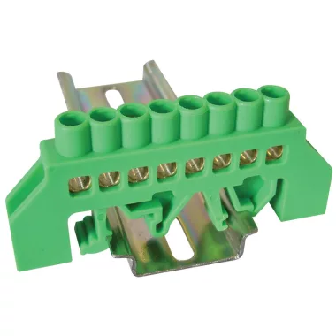 TRACON NPE-G6-8 Szigetelt földelősín (N/PE), zöld 230/400VAC, 63A, 6×9mm, 8P, IP20