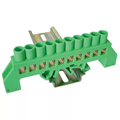   TRACON NPE-G8-10 Szigetelt földelősín (N/PE), zöld 230/400VAC, 100A, 8×12mm, 10P, IP20
