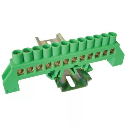   TRACON NPE-G8-12 Szigetelt földelősín (N/PE), zöld 230/400VAC, 100A, 8×12mm, 12P, IP20