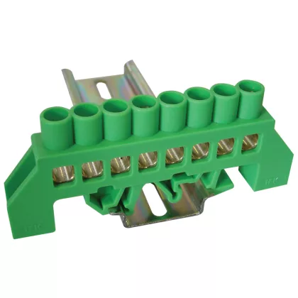 TRACON NPE-G8-8 Szigetelt földelősín (N/PE), zöld 230/400VAC, 100A, 8×12mm, 8P, IP20