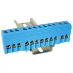   TRACON NPE-ZB Szigetelt földelősín (N/PE), zárt, kék 230/400VAC, 63A, 6×9mm, 12P, IP20