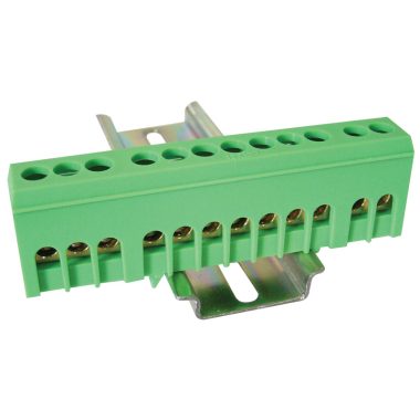 TRACON NPE-ZG Szigetelt földelősín (N/PE), zárt,zöld 230/400VAC, 63A, 6×9mm, 12P, IP20 TRACON NPE-ZG Szigetelt földelősín (N/PE), zárt,zöld 230/400VAC, 63A, 6×9mm, 12P, IP20