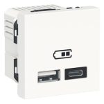   SCHNEIDER NU301818 UNICA SYSTEM+ Dupla USB töltő, A+C, 2.1A, fehér