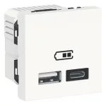 SCHNEIDER NU301818 UNICA SYSTEM+ Dupla USB töltő, A+C, 2.1A, fehér