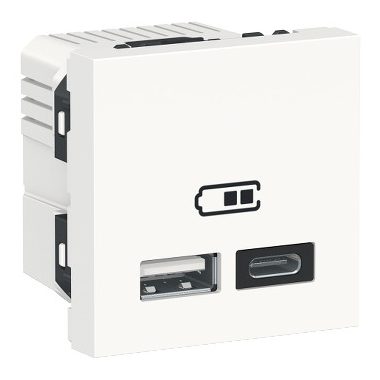 SCHNEIDER NU301818 UNICA SYSTEM+ Dupla USB töltő, A+C, 2.1A, fehér
