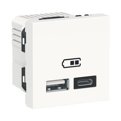   SCHNEIDER NU301818 UNICA SYSTEM+ Dupla USB töltő, A+C, 2.1A, fehér