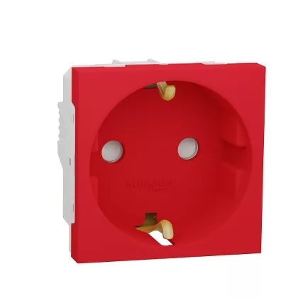   SCHNEIDER NU303703 UNICA SYSTEM+ 2P+F dugalj csatlakozóaljzat, biztonsági zsaluval, csavaros, reteszelés nélkül, piros