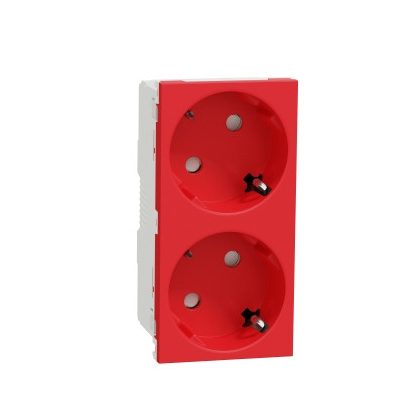   SCHNEIDER NU306603 UNICA SYSTEM+ 2x2P+F dugalj csatlakozóaljzat 45°, biztonsái zsaluval, rugós, reteszelés nélküli, piros