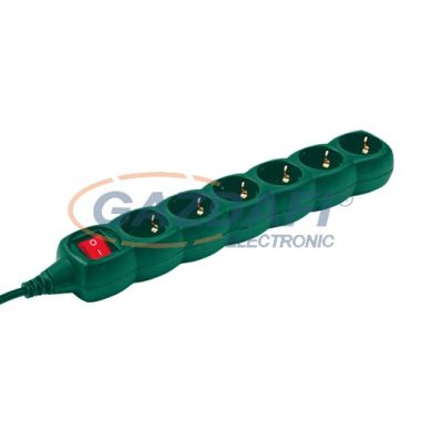 HOME NV 06K-5/G hálózati elosztó kapcsolóval, gyerekzárral, 6 dugaljas, zöld, 2300W, 5m