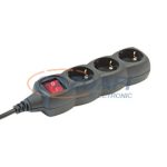   HOME NV 03K-BK Hálózati elosztó, kapcsolós, 3 aljzat, 1,5m, fekete