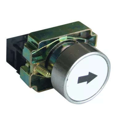 TRACON NYGBA3341T Tokozott jelölt nyomógomb, fémalap, fehér, (fekete nyíl) 1×NO, 3A/240V AC, IP44